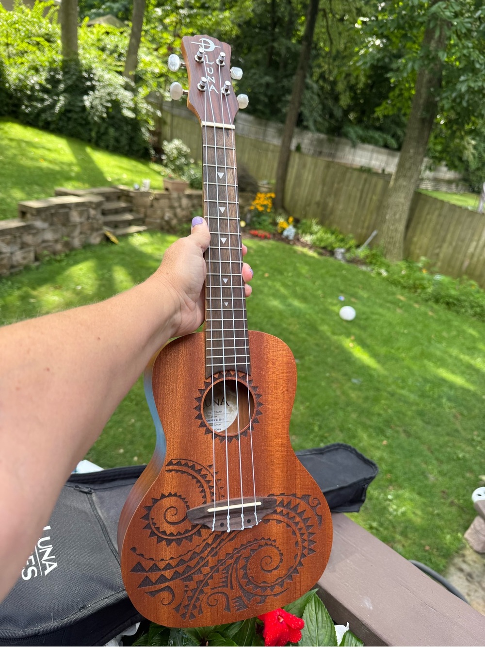 LUNA Tattoo Concert Mahogany Ukulele Uke w/ Gig Bag